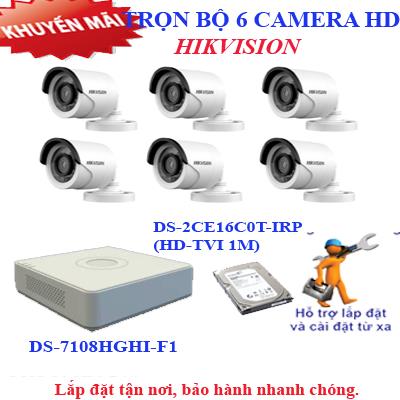 Trọn bộ 6 camera HD HIKVISION 1.0 (IR)